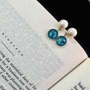 Cerulean Spell pearl Blue Diamond Ear Spike Earrings